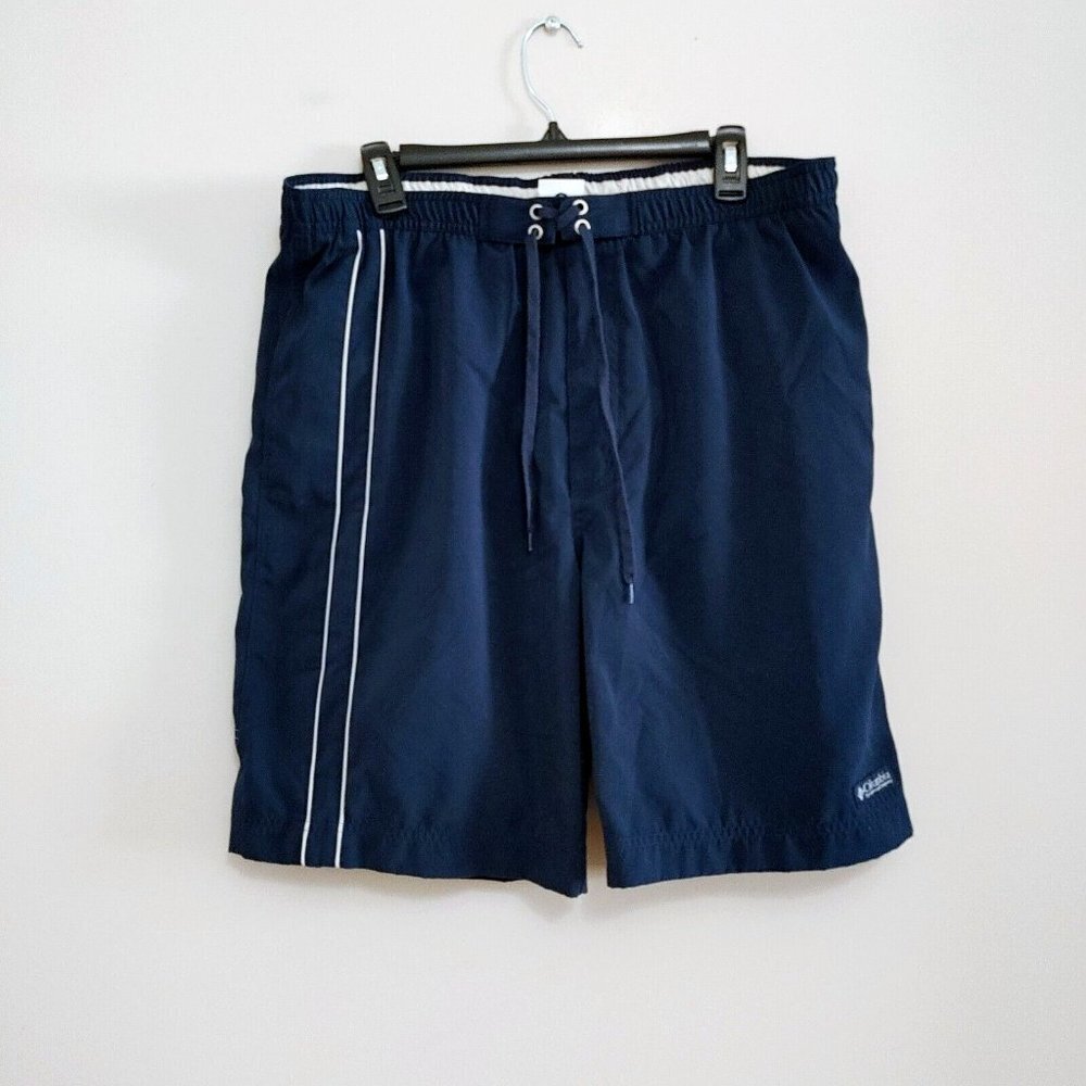 Columbia Swim Trunk Shorts Mens Medium Blue Slash Pockets  Drawstring Vintage
